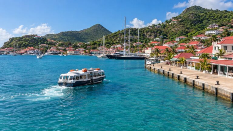 Cruise tender approaching Gustavia harbor on Saint Barthélemy