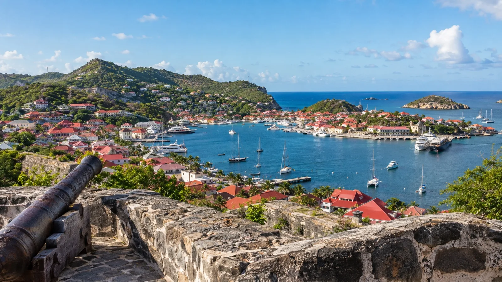 View of Gustavia harbor and town from the Fort Gustav hillside