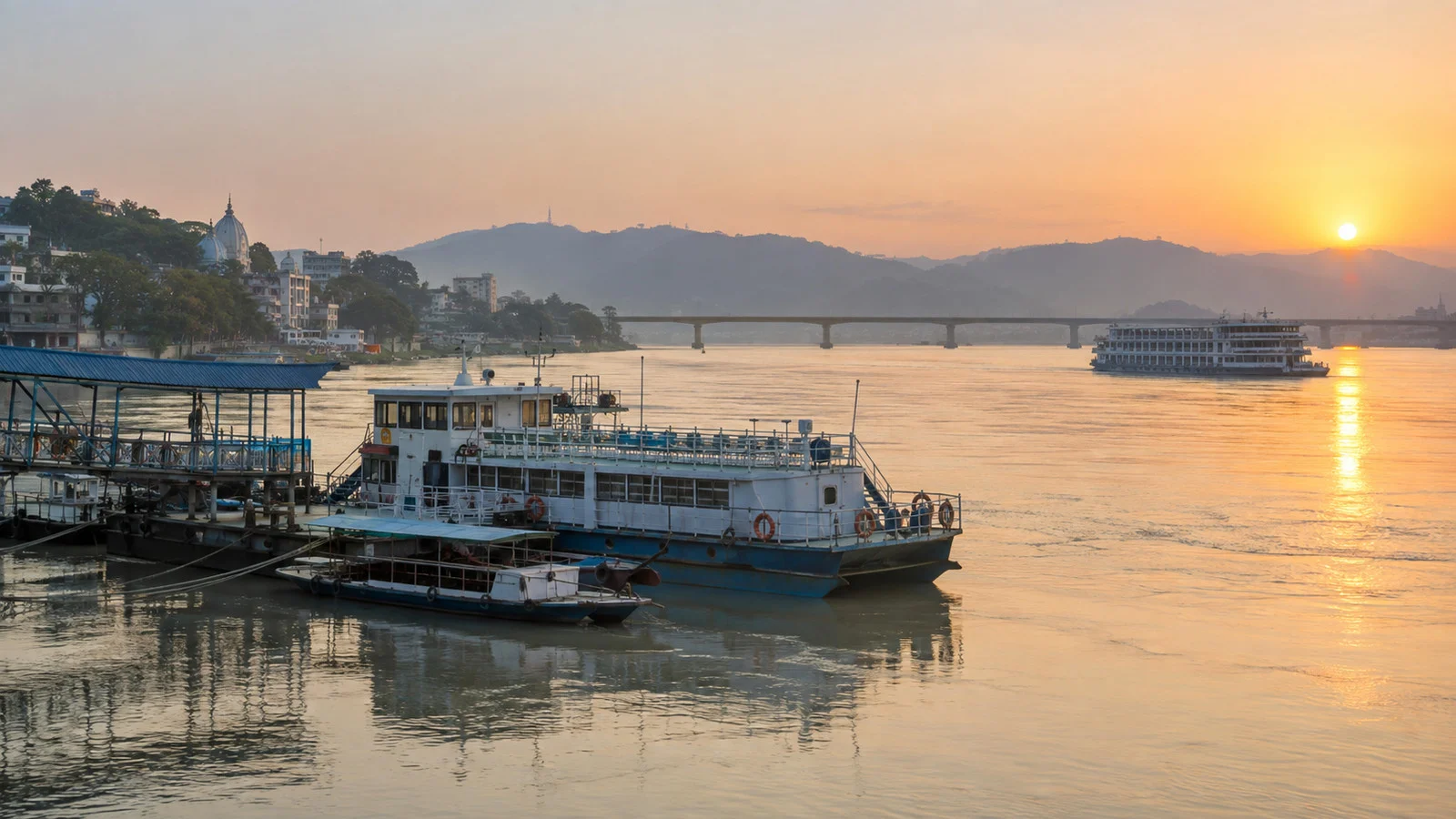 Central Guwahati riverfront and Brahmaputra boats