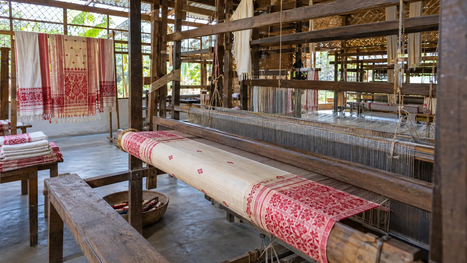 Traditional silk weaving workshop in Sualkuchi