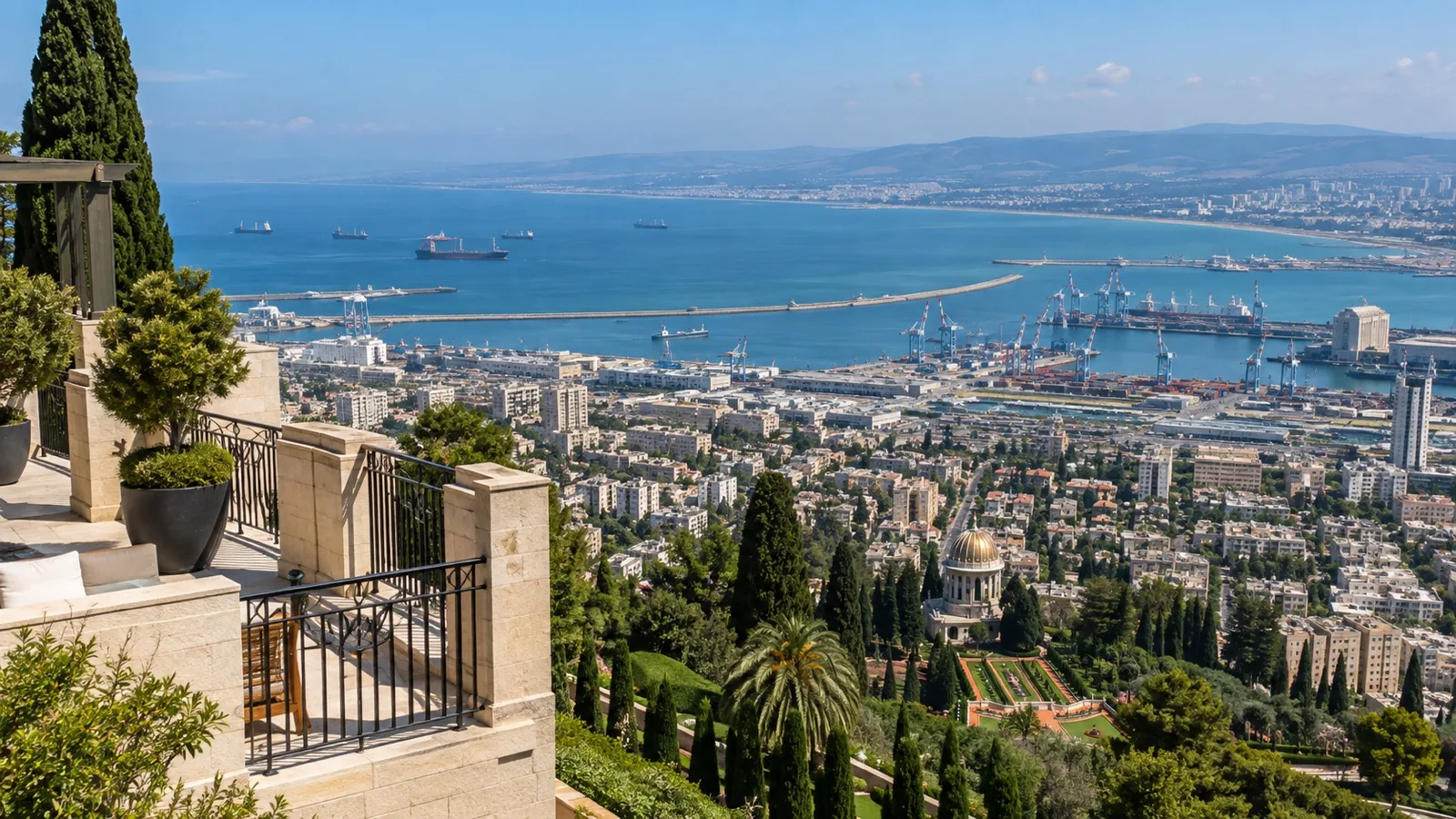Carmel Center hotel panorama over Haifa Bay