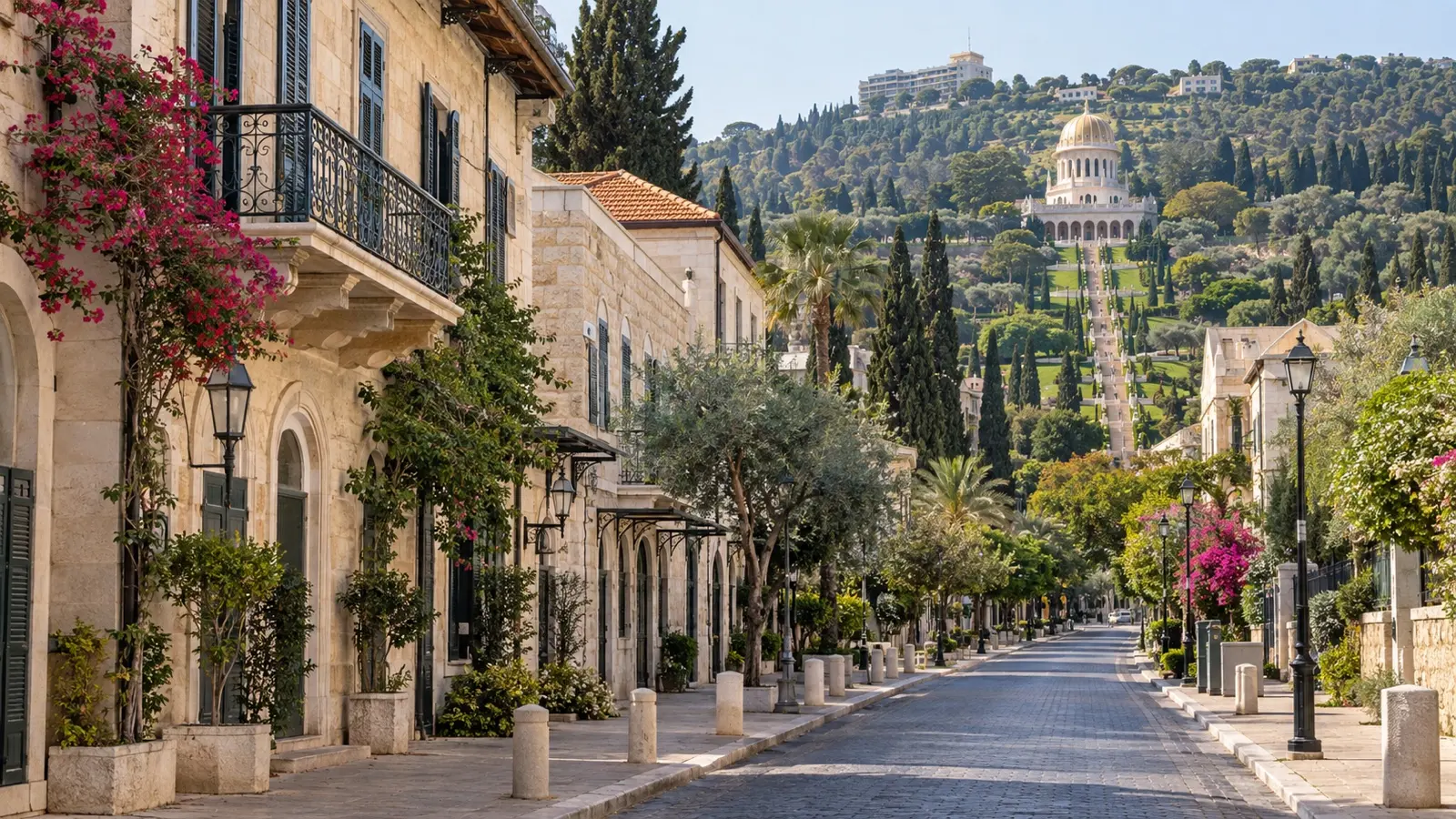 Haifa German Colony hotel street below Bahá'í Gardens