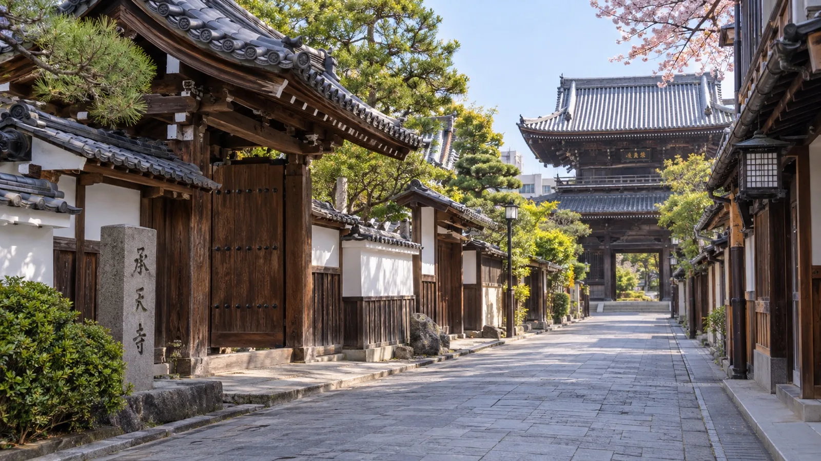 Traditional temple street in Hakata Old Town