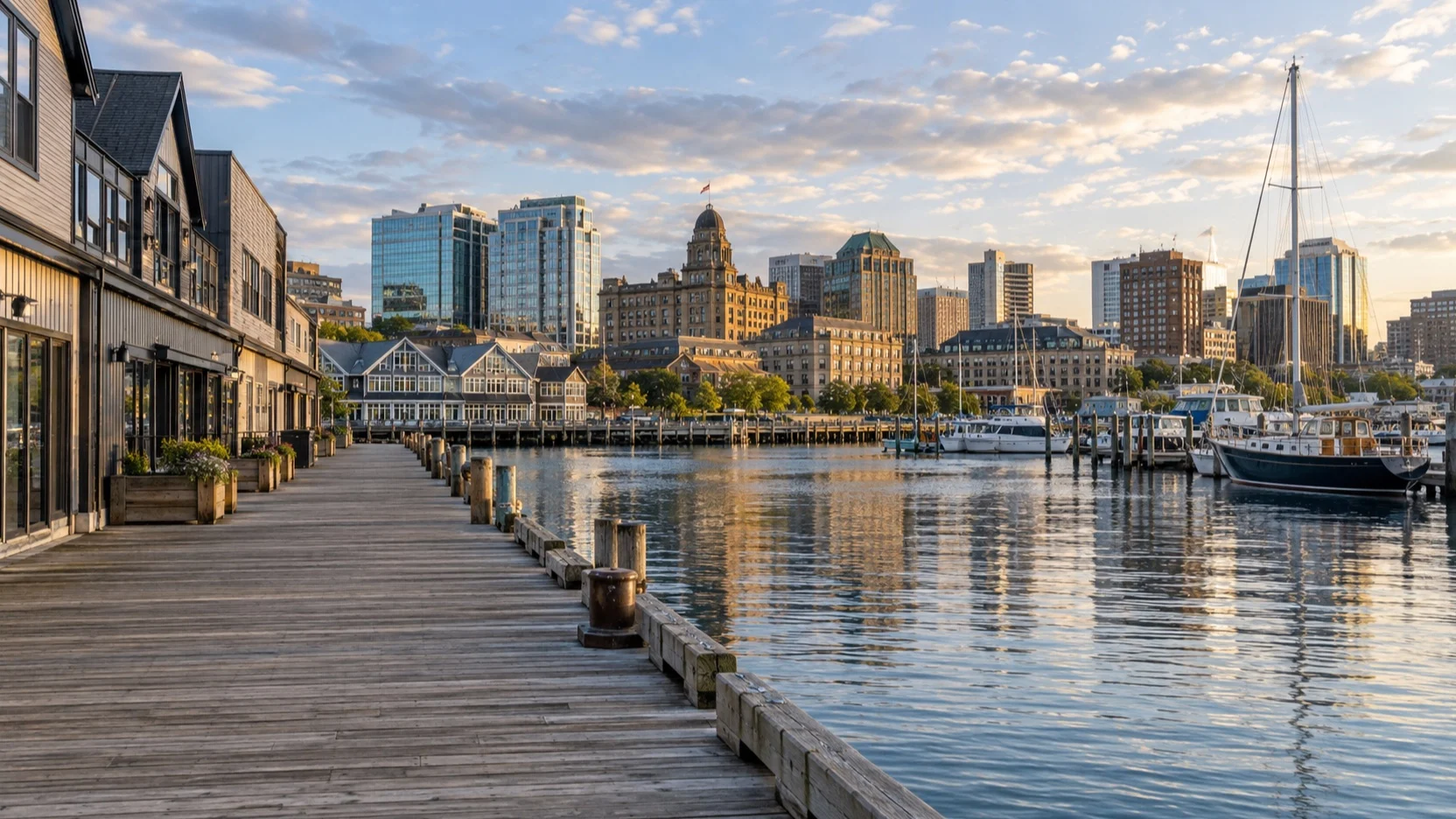 Harborfront boardwalk in downtown Halifax