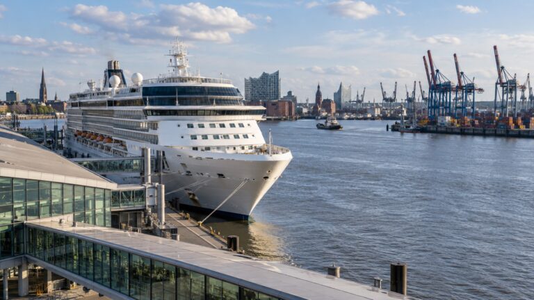 Cruise ship at Hamburg harbor terminal