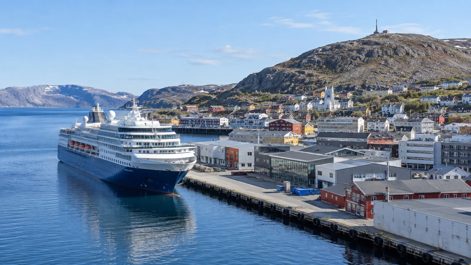 Cruise ship at the central Hammerfest quay