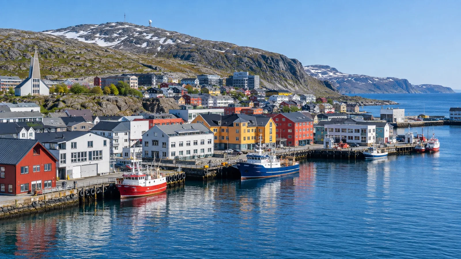 Colorful rebuilt buildings along a Hammerfest street