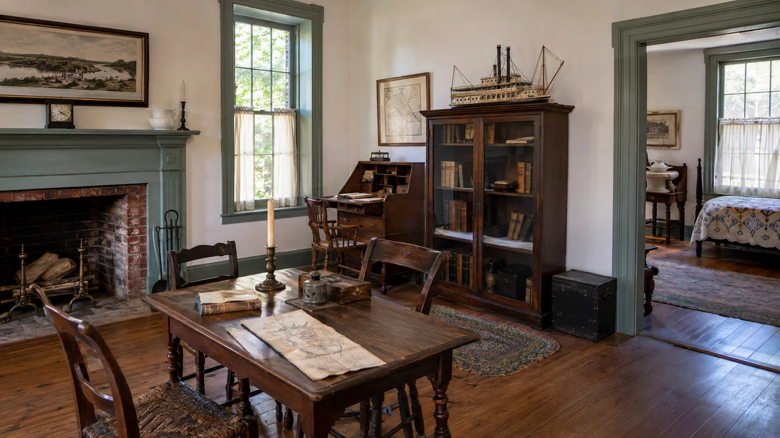 Historic exhibits in the Mark Twain Boyhood Home and Museum, Hannibal, without any depicted person or portraits