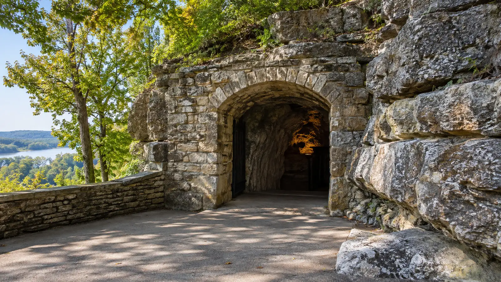 Stone entrance to Mark Twain Cave outside Hannibal, Missouri