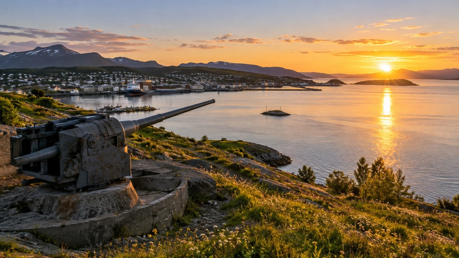 Harstad harbor under the midnight sun