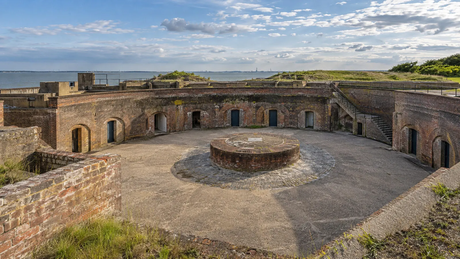 Circular brick walls and courtyard of Harwich Redoubt Fort