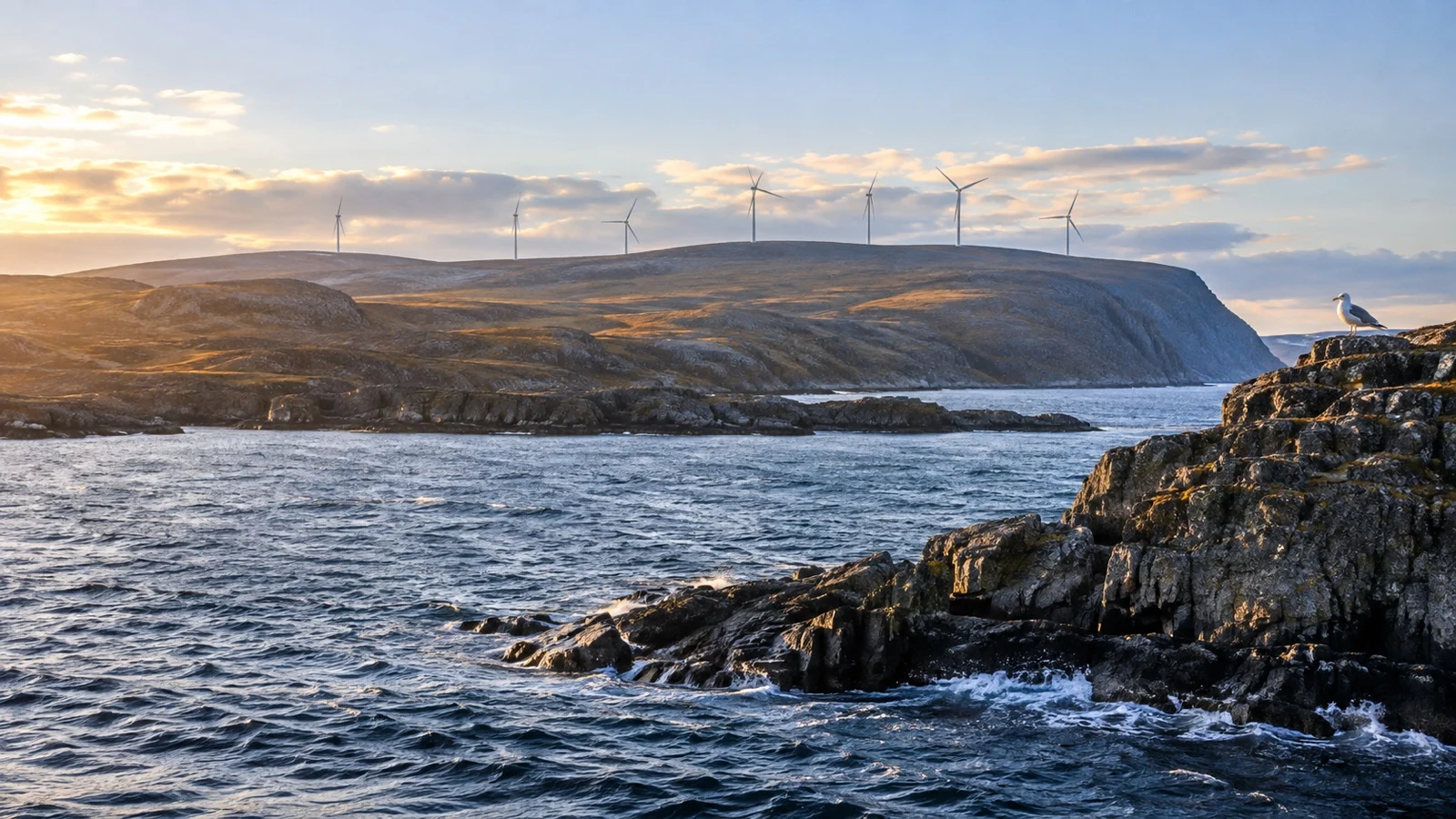 Havøysund wind turbines and coastal hills