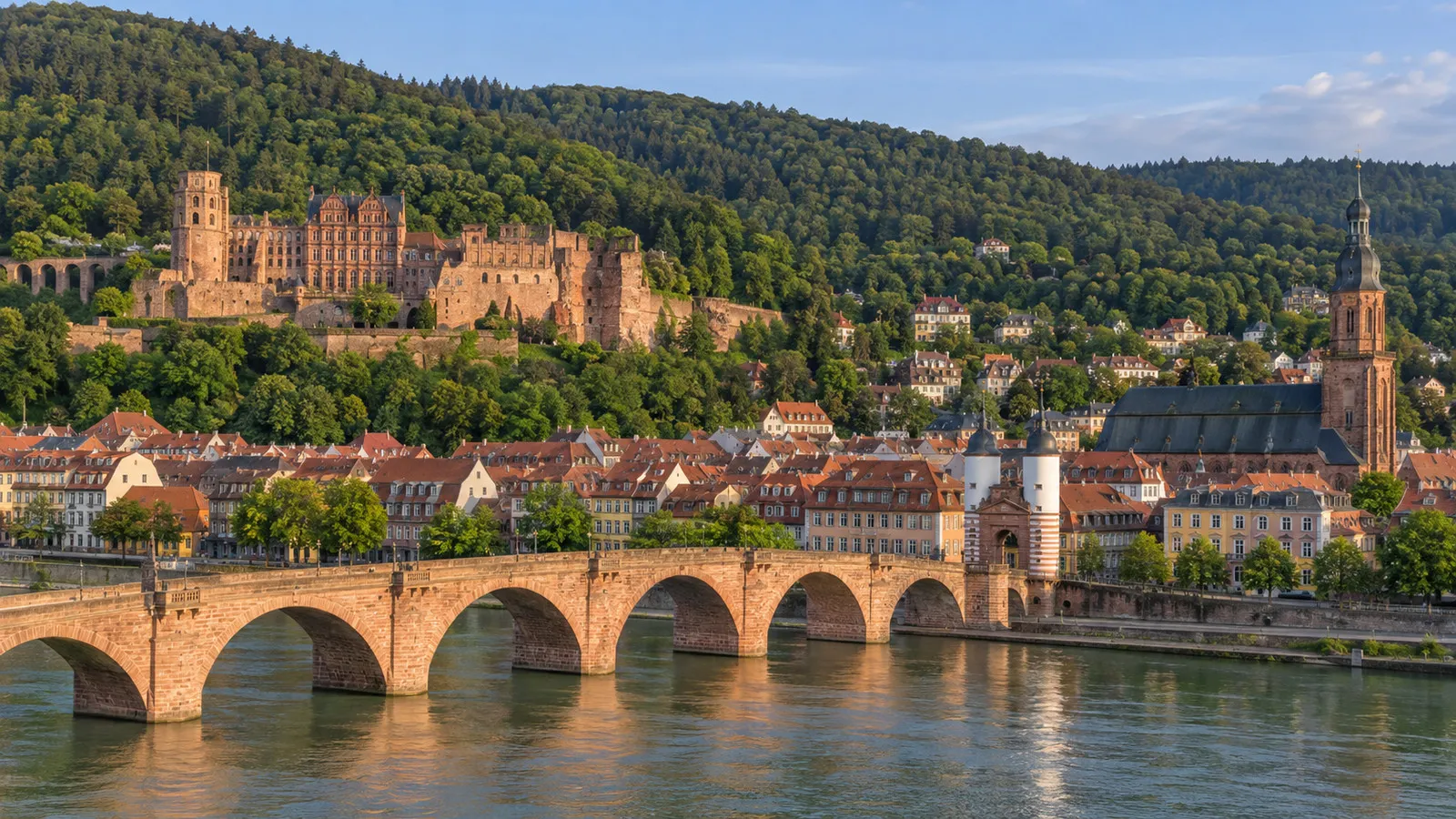 Heidelberg Old Town with red sandstone rooftops and river