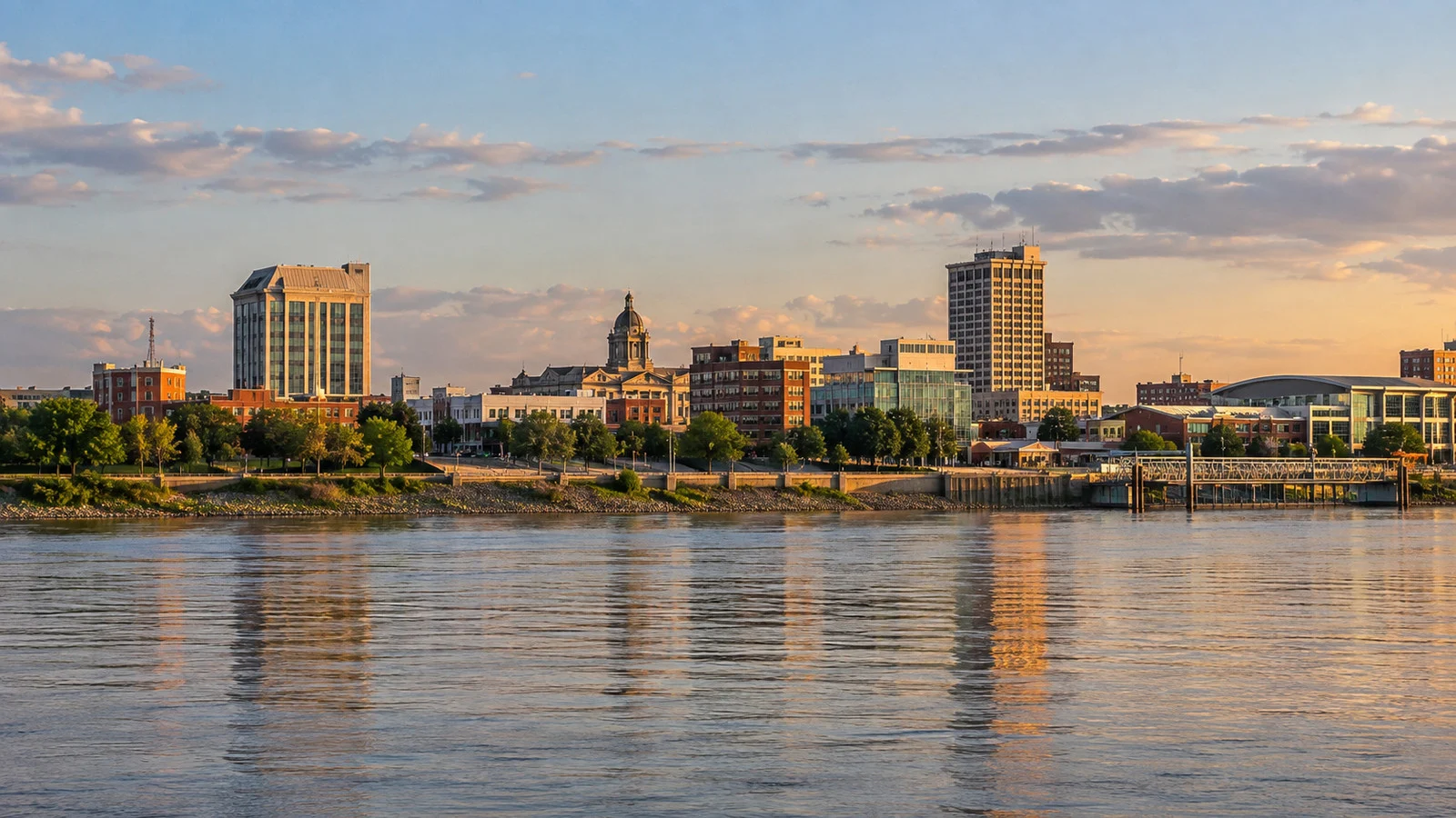 Evansville Indiana skyline across the Ohio River