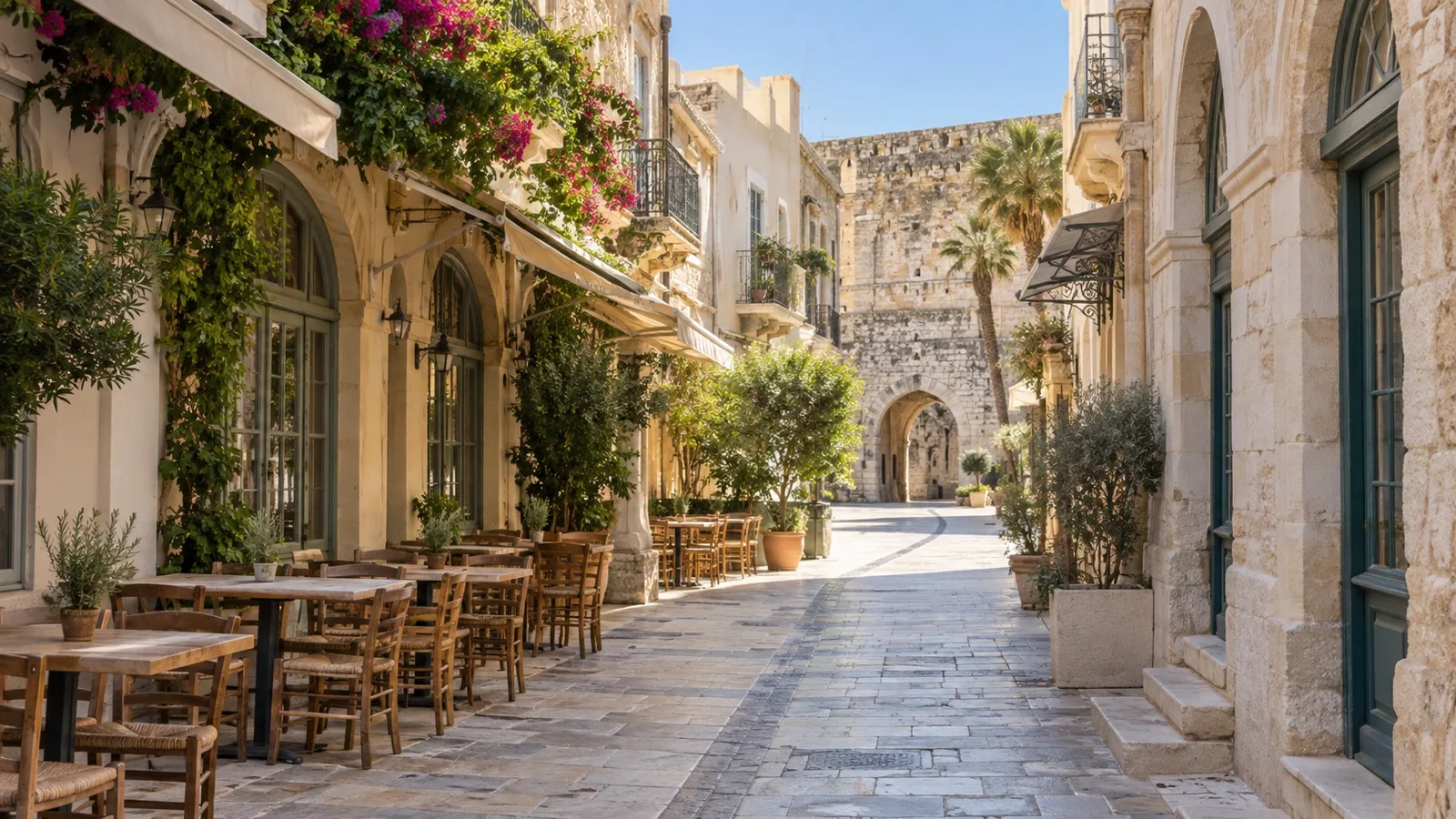 Historic old town street in Heraklion, Crete
