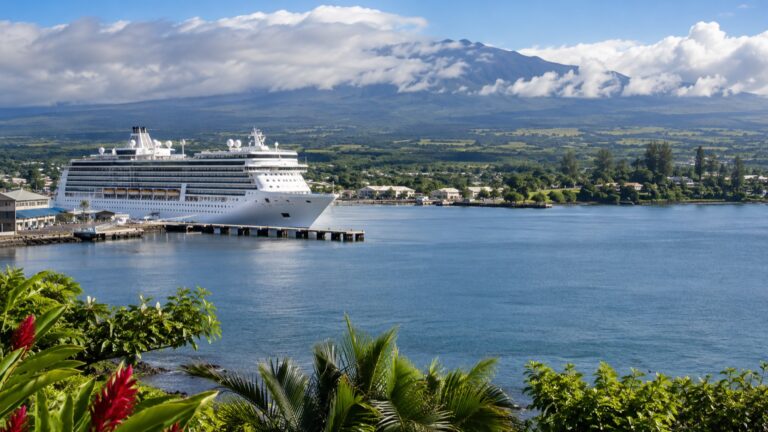 Cruise ship docked at Hilo Bay on Hawaii Island