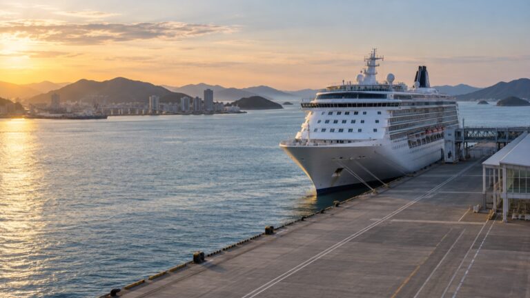 Cruise ship at Hiroshima's Ujina port on the Seto Inland Sea