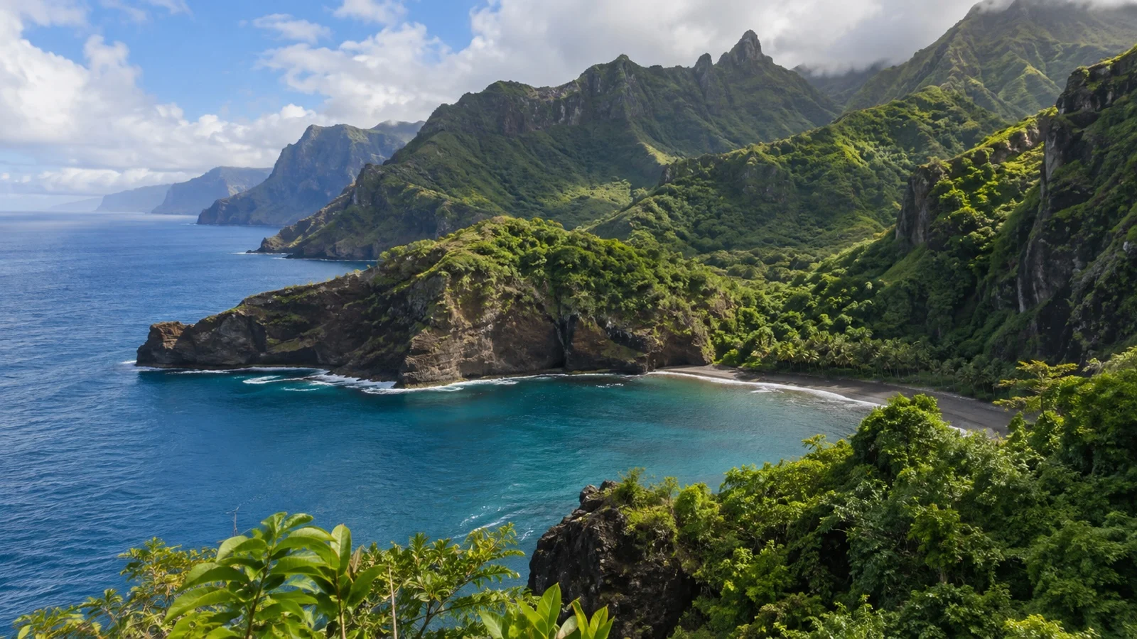 Hiva Oa rugged coast in Marquesas