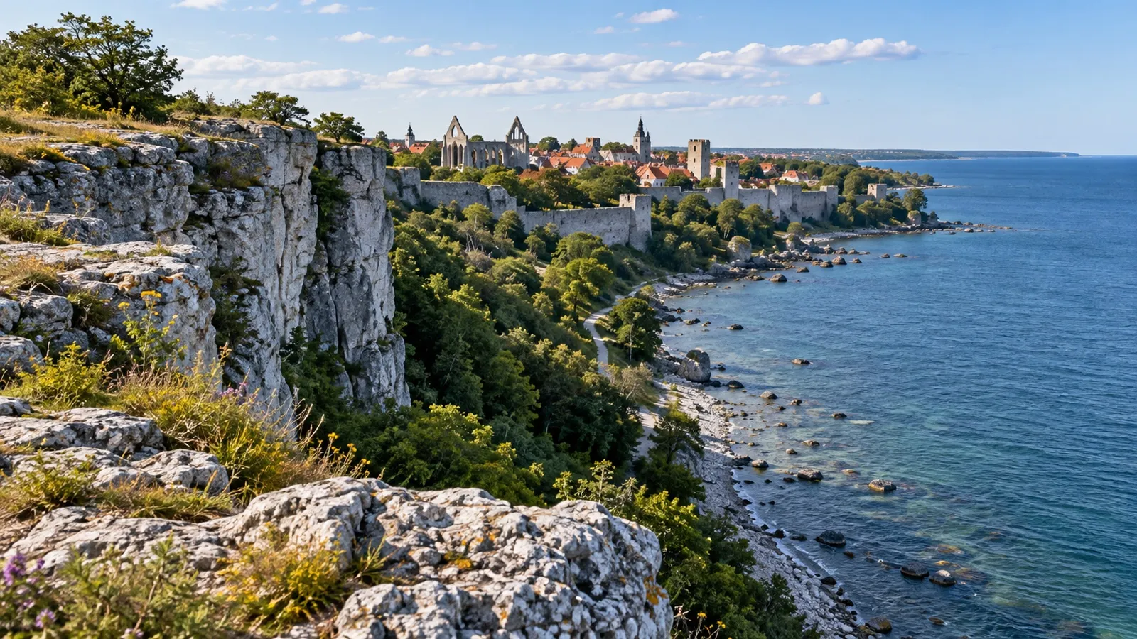 Limestone cliffs at Högklint overlooking Baltic Sea