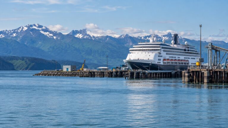 Cruise ship at Homer Deep Water Dock beside Kachemak Bay