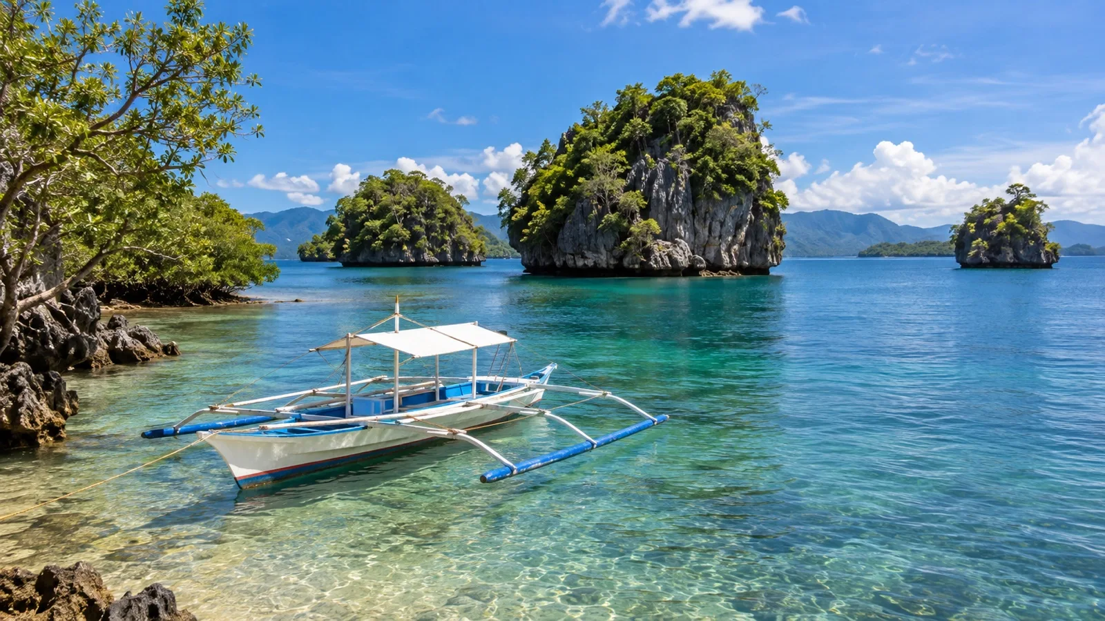 Clear water and small islands in Honda Bay near Puerto Princesa