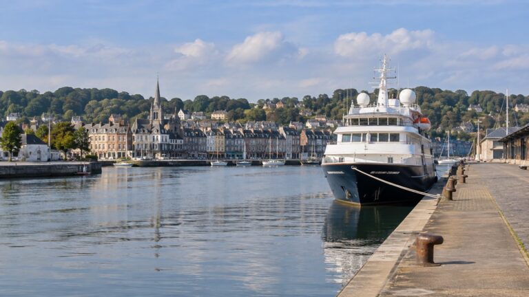 Cruise ship at Seine-front berth near Honfleur