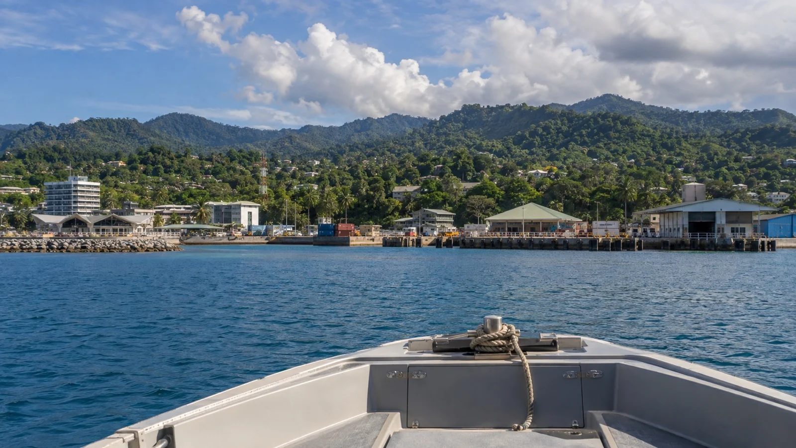 Tender boat off Honiara roadstead