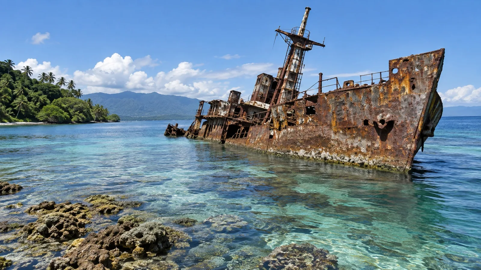 World War II wreck remains in clear water off Guadalcanal