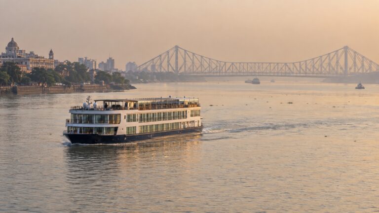 Small river cruise ship on the Hooghly near Kolkata