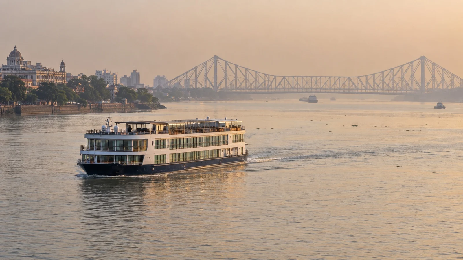 Small river cruise ship on the Hooghly near Kolkata