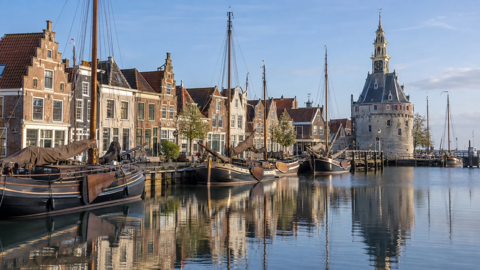 Historic Hoorn harbor on a tulip river cruise route