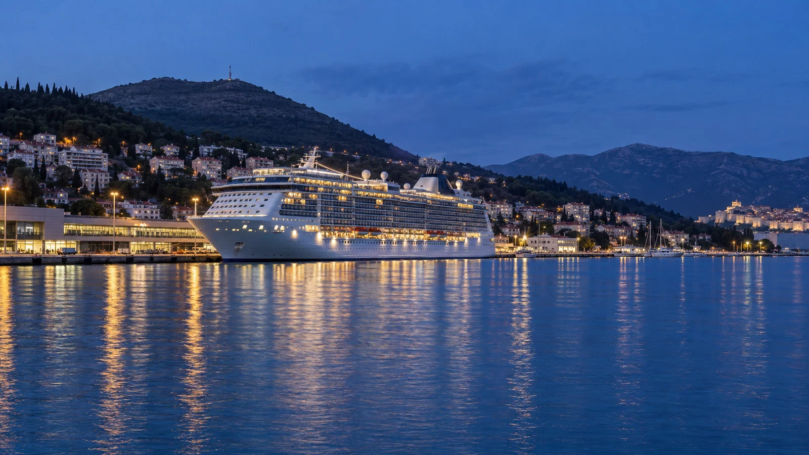 Cruise ship moored overnight at Gruž Harbor in Dubrovnik