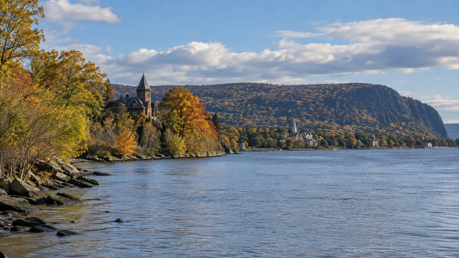 Sleepy Hollow riverfront and wooded shore