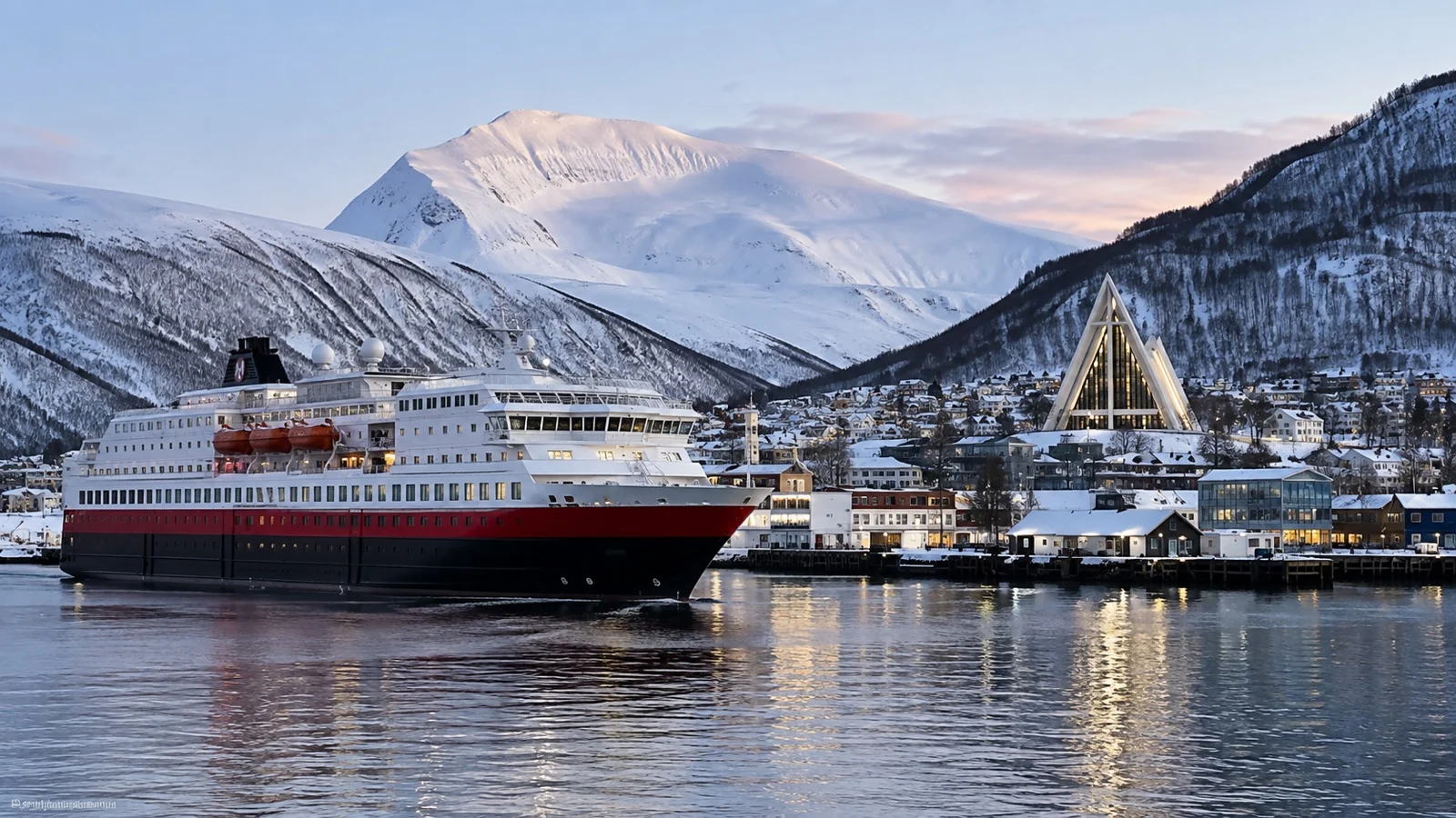 Coastal Express ship in Tromsø harbor
