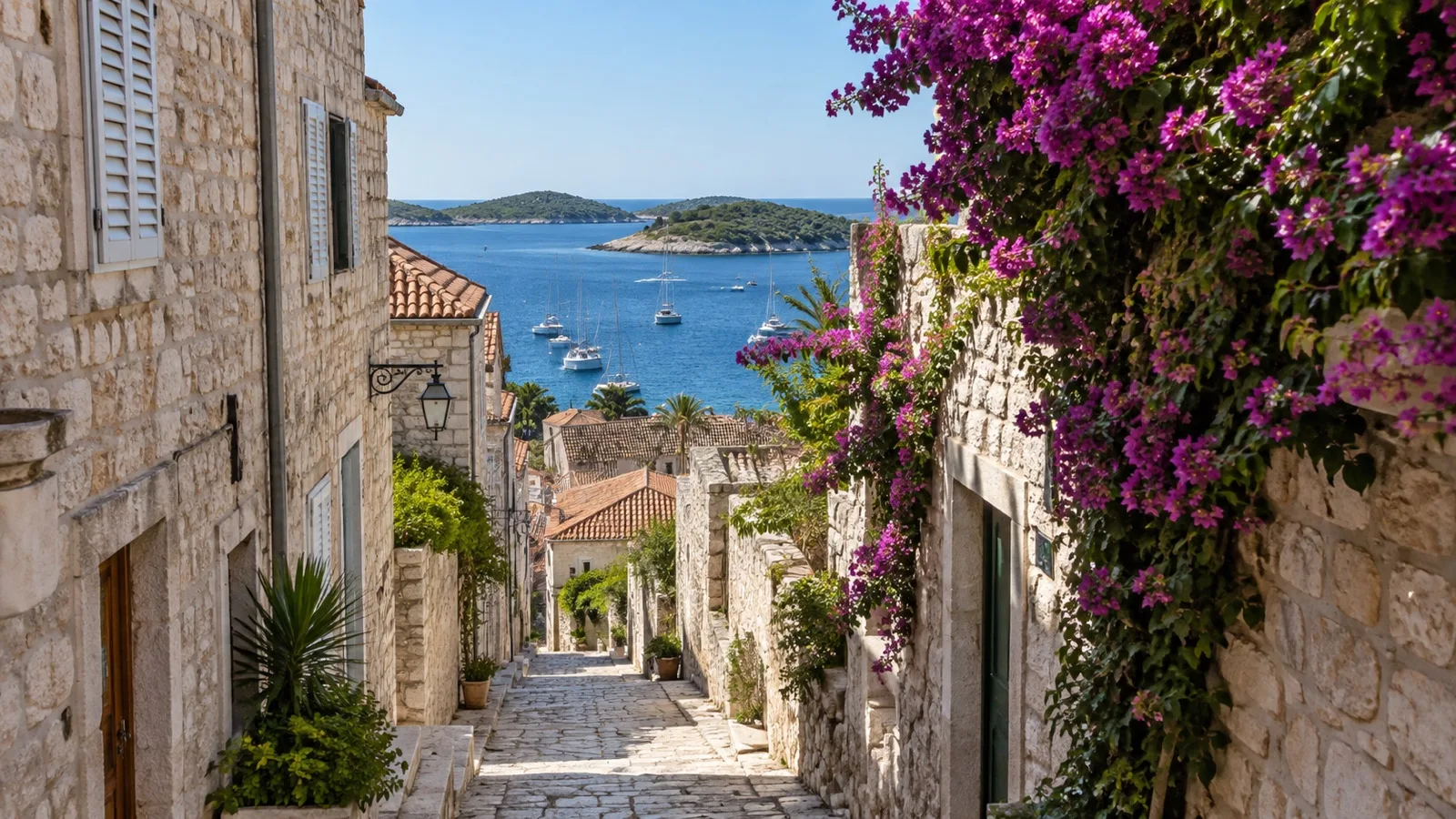 Narrow limestone lane in Hvar old town