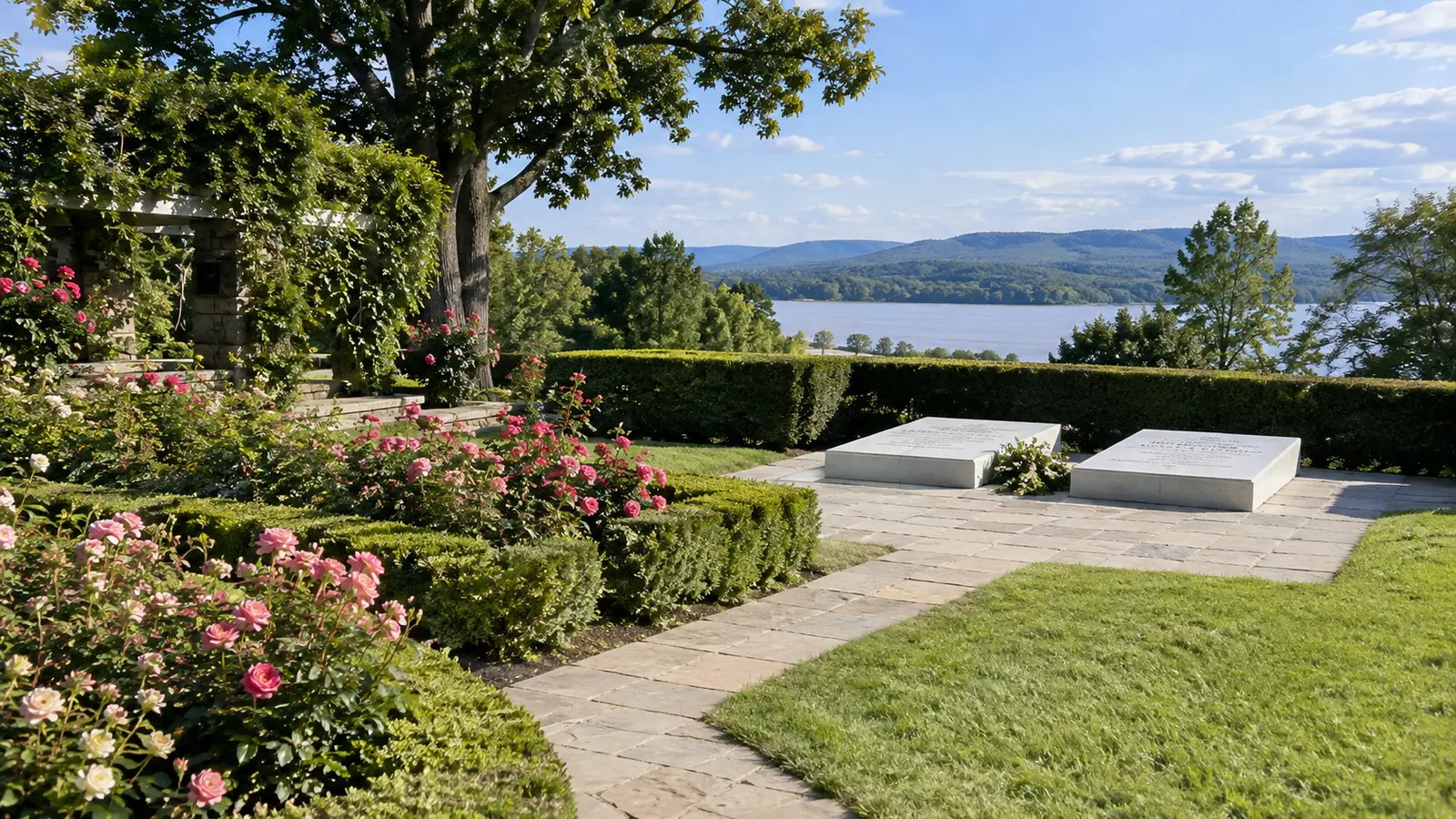 Rose Garden and Roosevelt graves at Hyde Park