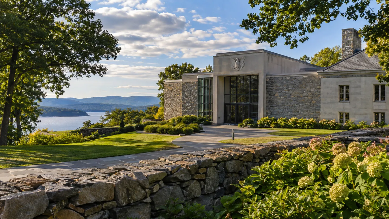 View of FDR Presidential Library and Museum near Hyde Park, New York