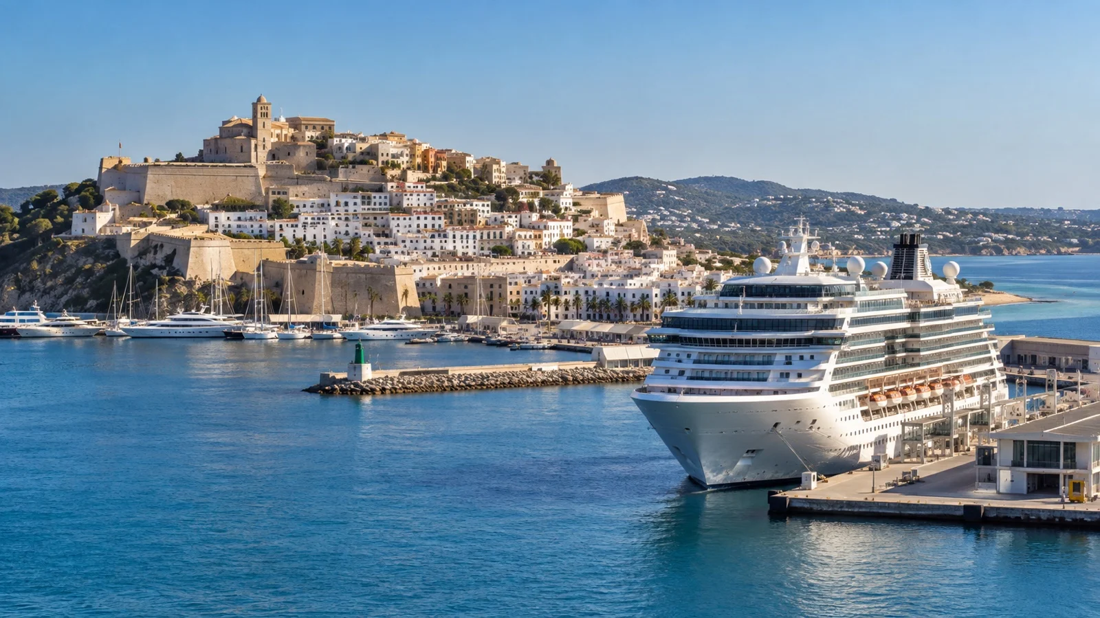 Cruise ship at Botafoc terminal across from Ibiza old town