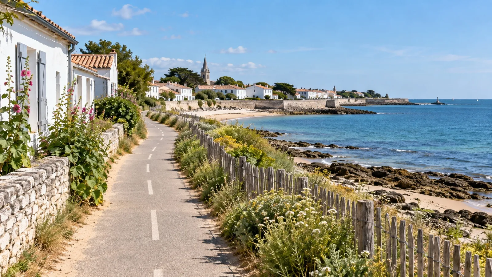 Quiet coastal cycling path on Île de Ré near La Rochelle