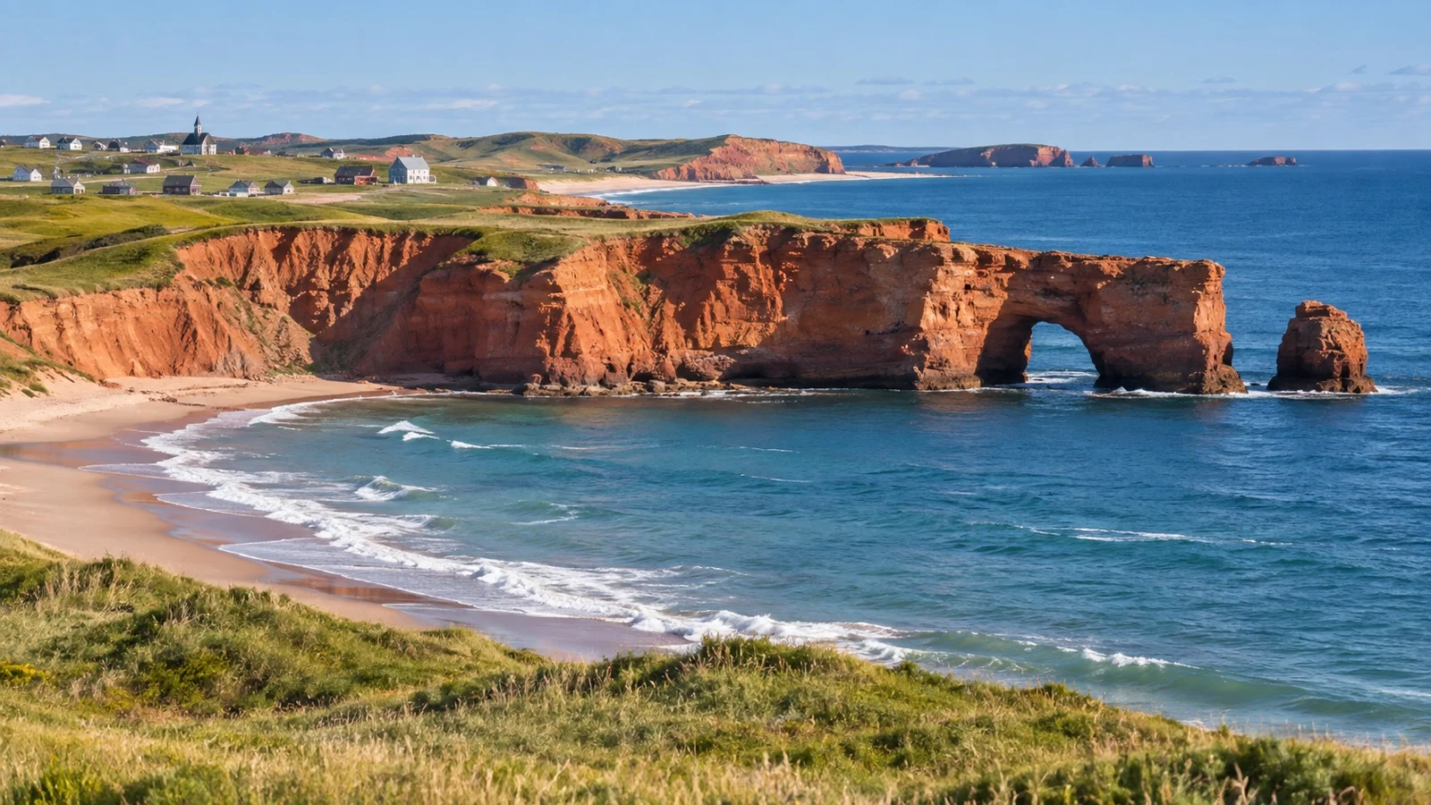 Red sandstone sea cliffs on Îles-de-la-Madeleine