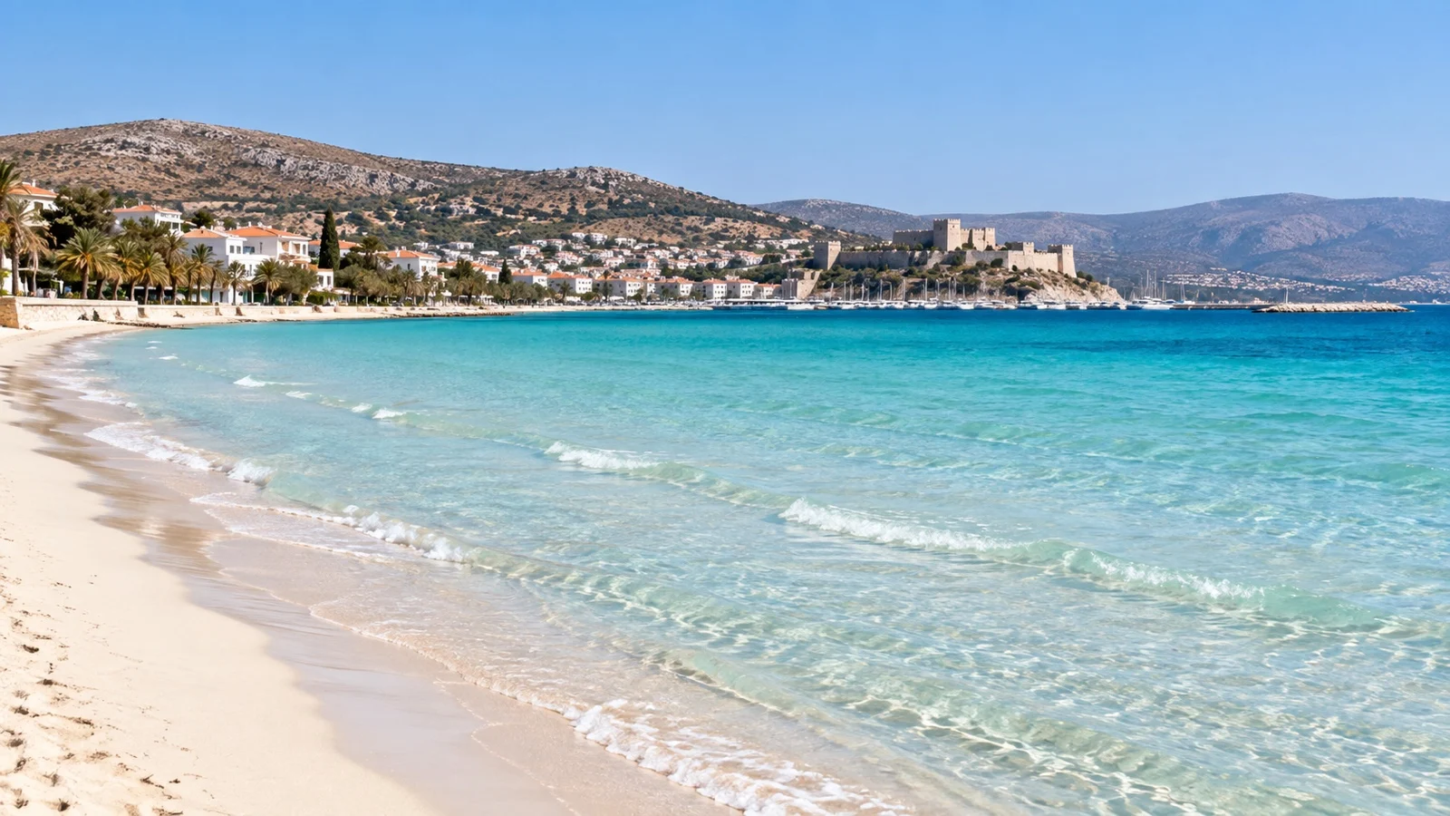 Pale sand and shallow turquoise water at Ilıca Beach