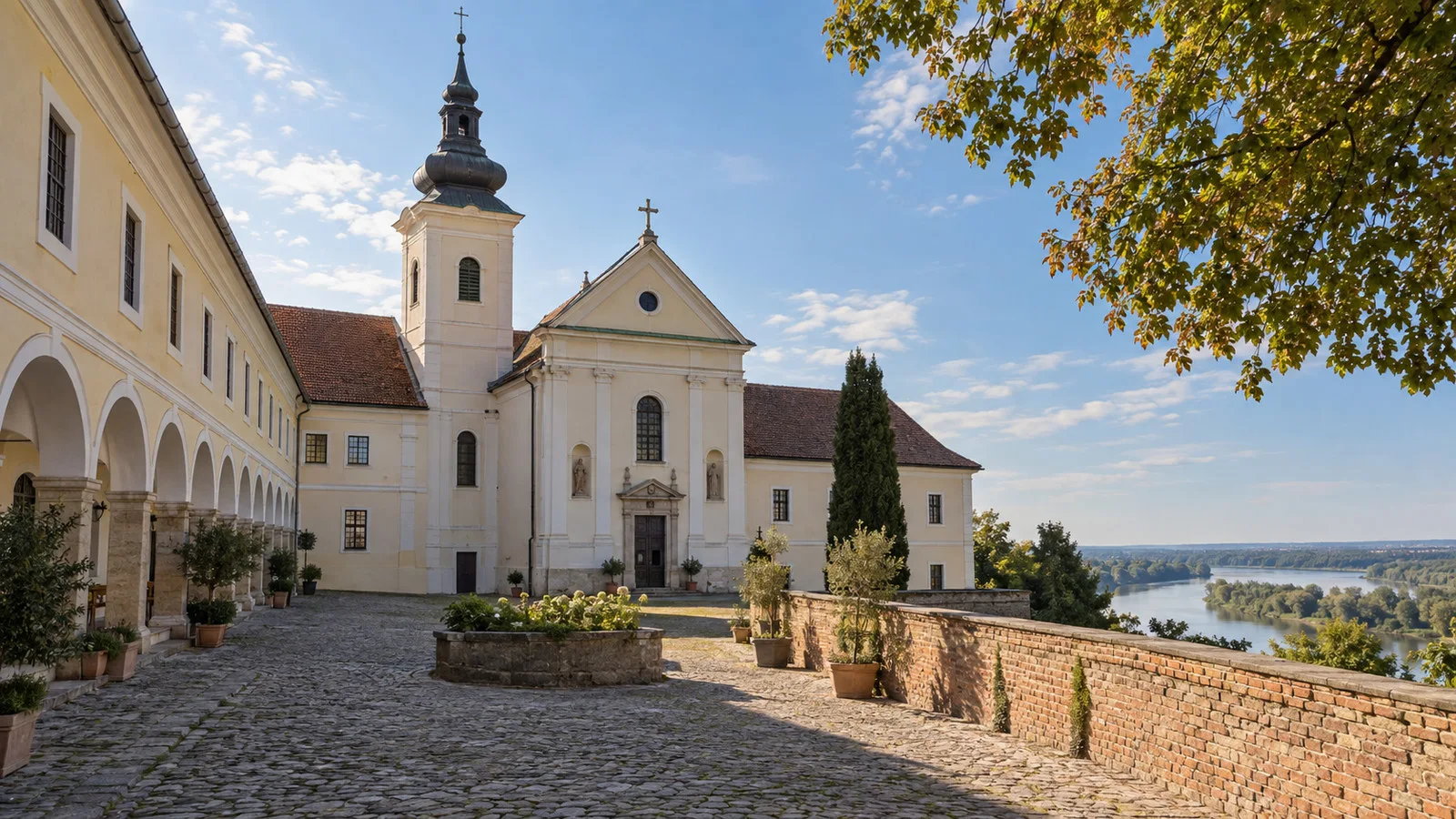 Ilok's Franciscan church and monastery in a quiet historic courtyard