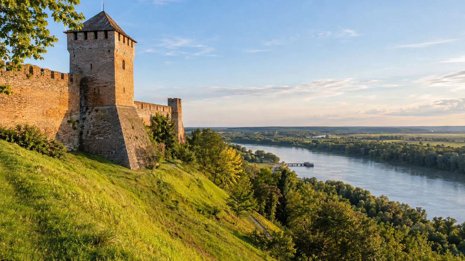 medieval fortress walls at Ilok overlooking the Danube and countryside