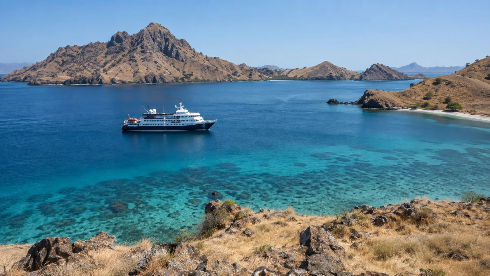 Cruise ship anchored off Komodo island
