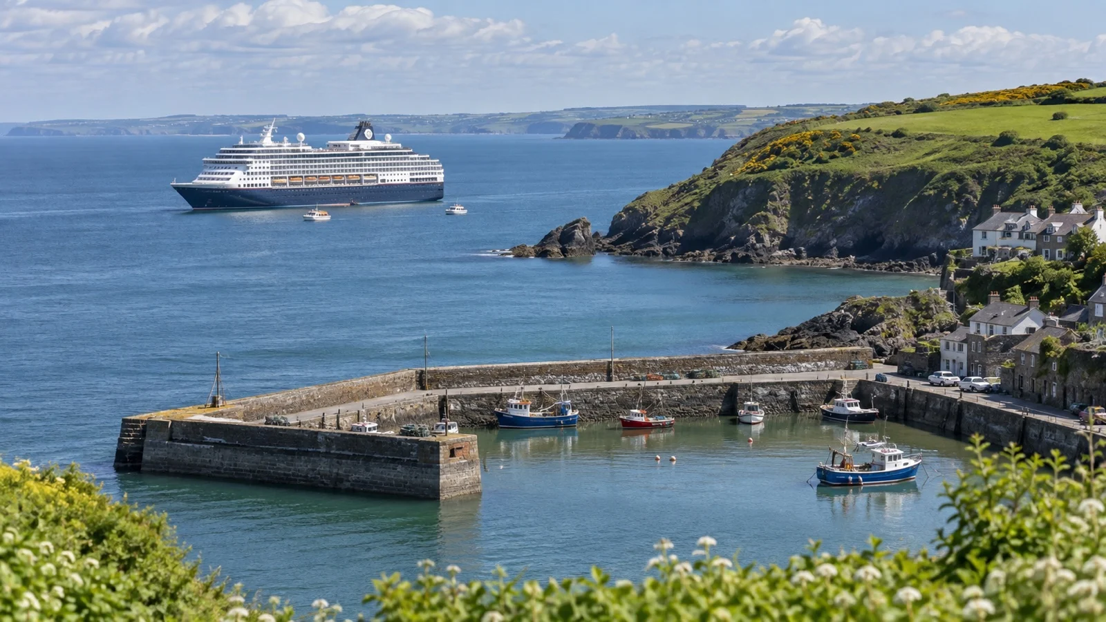Cruise ship offshore from Dunmore East near Waterford on Ireland's southeast coast