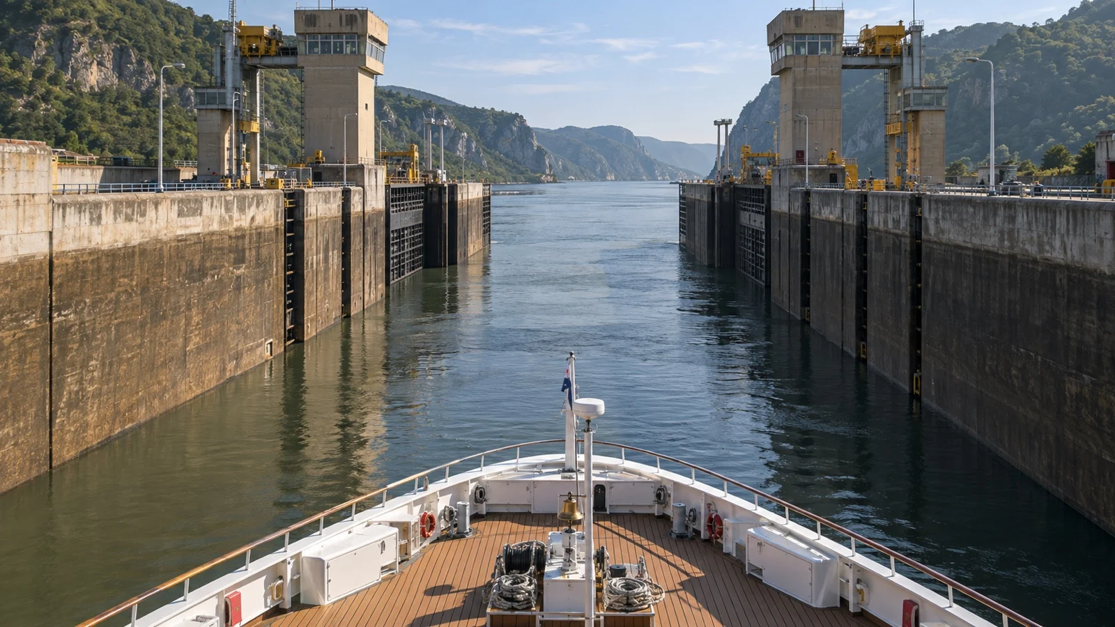 River cruise ship at Iron Gate navigation lock