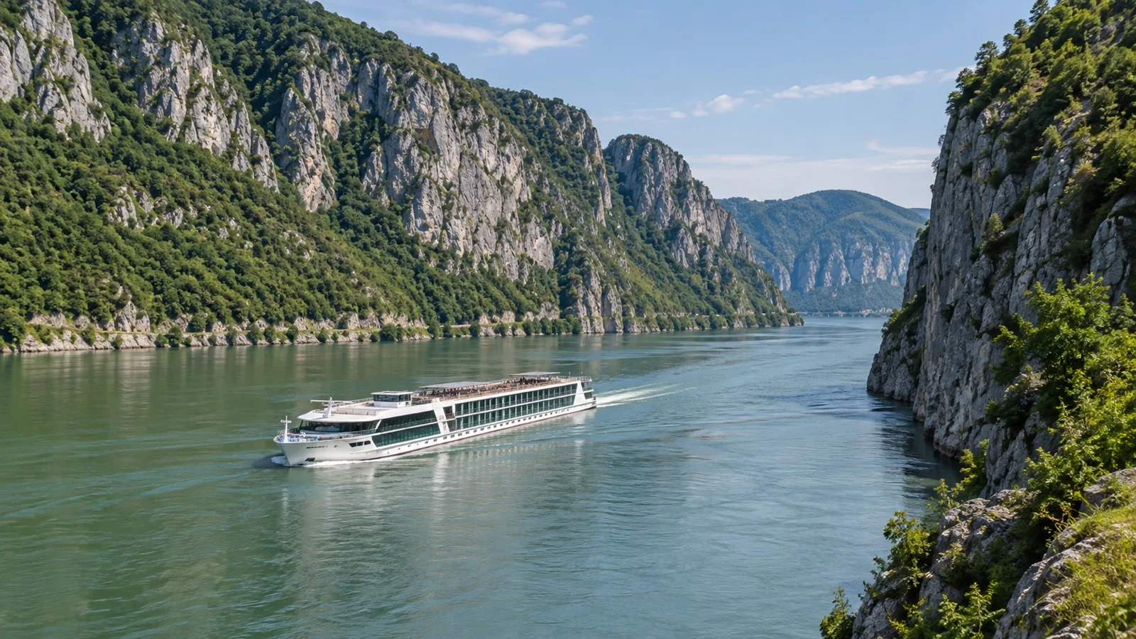 River cruise ship in Iron Gates Danube gorge