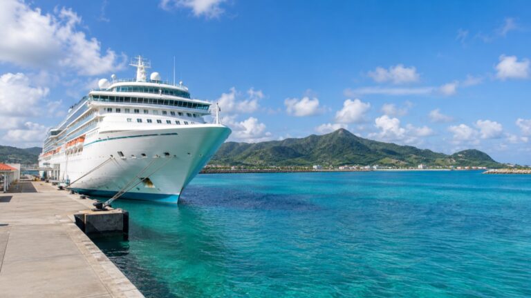 A cruise ship at Ishigaki's tropical island port in Okinawa Prefecture