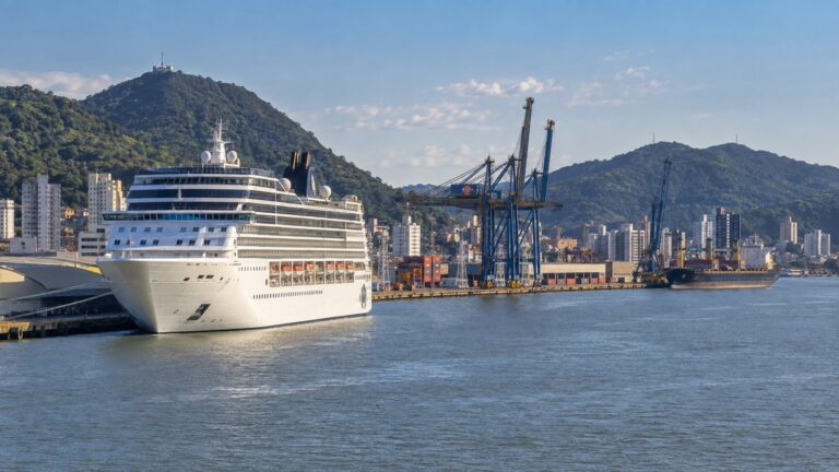 Cruise ship at Itajaí river port in Brazil