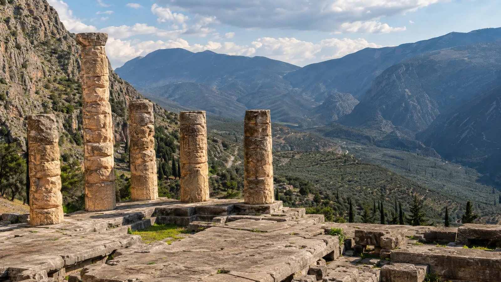 Ancient Temple of Apollo columns at Delphi